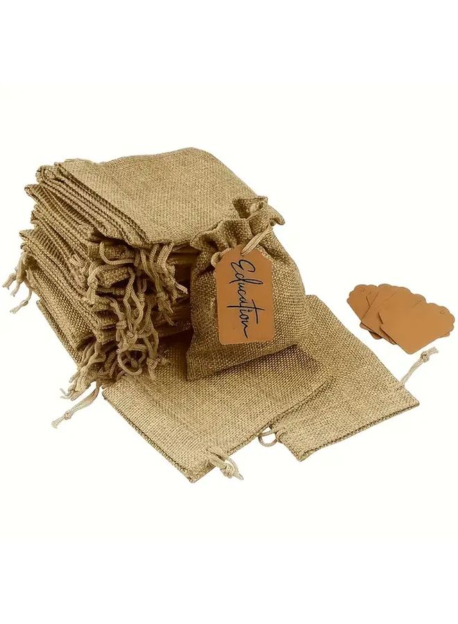 Large 30 Pack Jute Drawstring Gift Bags With Cardboard Labels Rustic Wedding Birthday Holiday - Image 3
